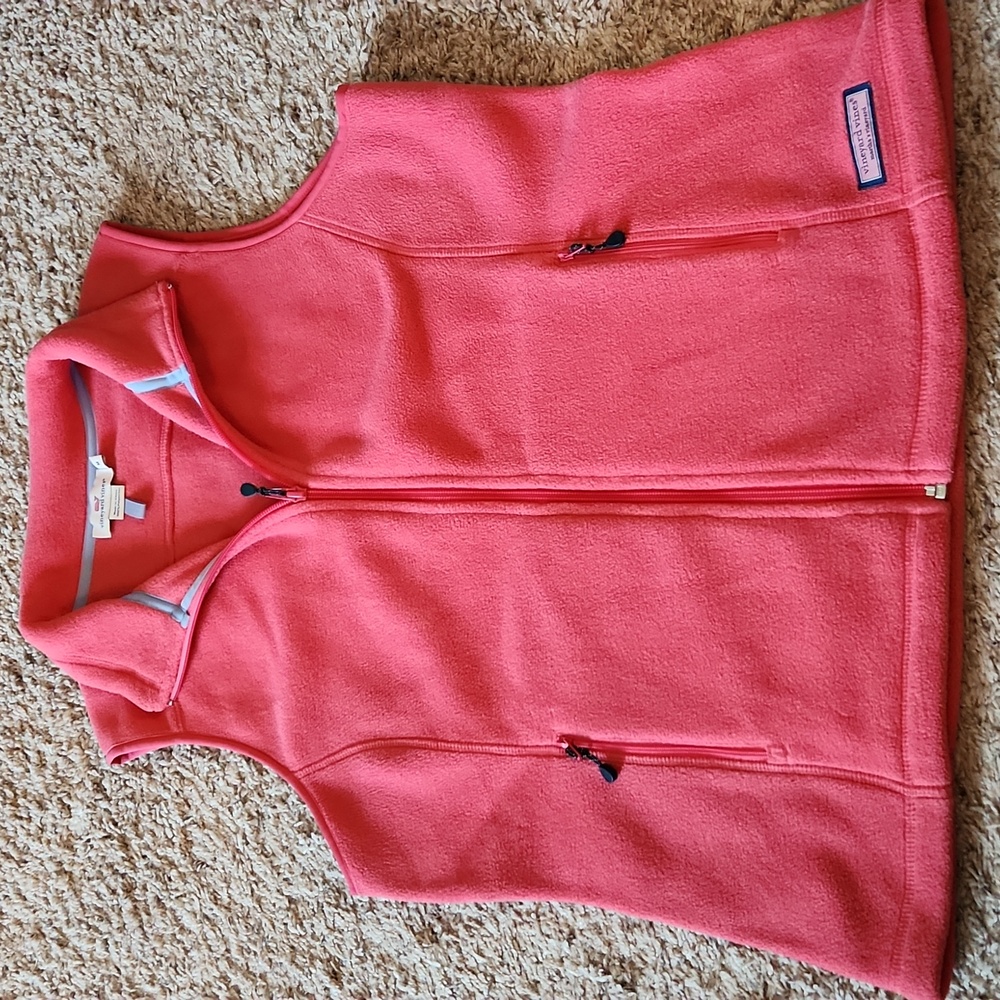 Vineyard Vines Pink Fleece Vest Jacket Full Zip Womens Medium Polyester